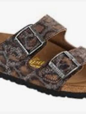 Papillio by Birkenstock Double Buckle Sandal in Brown Animal Print